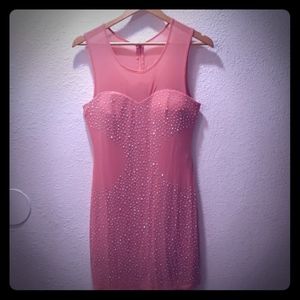Pretty Pink Rhinestone Zip Up Dress